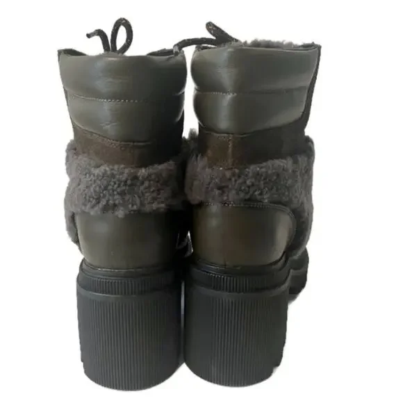 Voile Blanche Loden Faux Shearling Trim Lug Sole Leather Boots Khaki size 38 - Picture 3 of 10